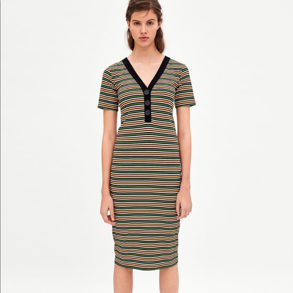 Zara Ribbed Dress with Buttons